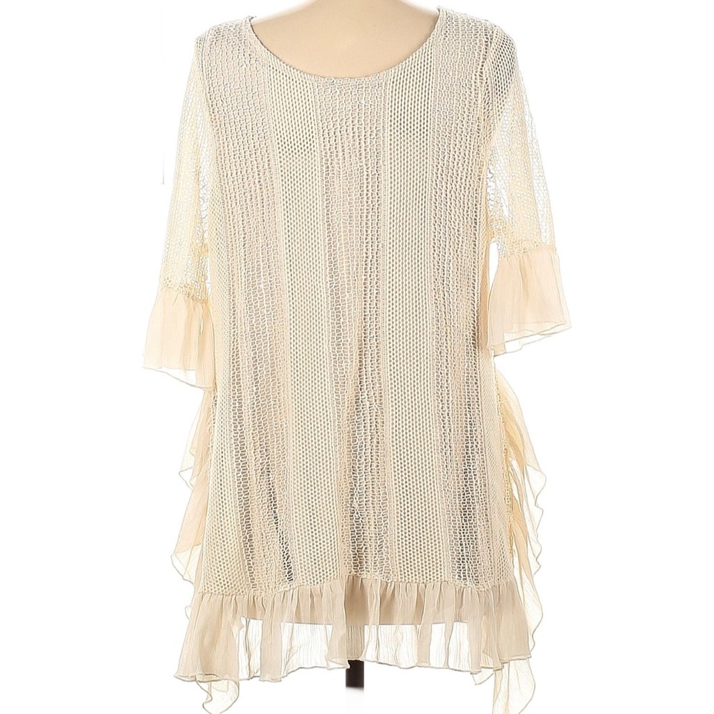 Krazy Kat Boho Crochet Lace Tunic waterfall Blouse size XXL coastal Cowgirl